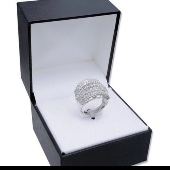 ***SILVER ROUND DIAMOND PAVE WIDE BAND Ring - Picture 4 of 4